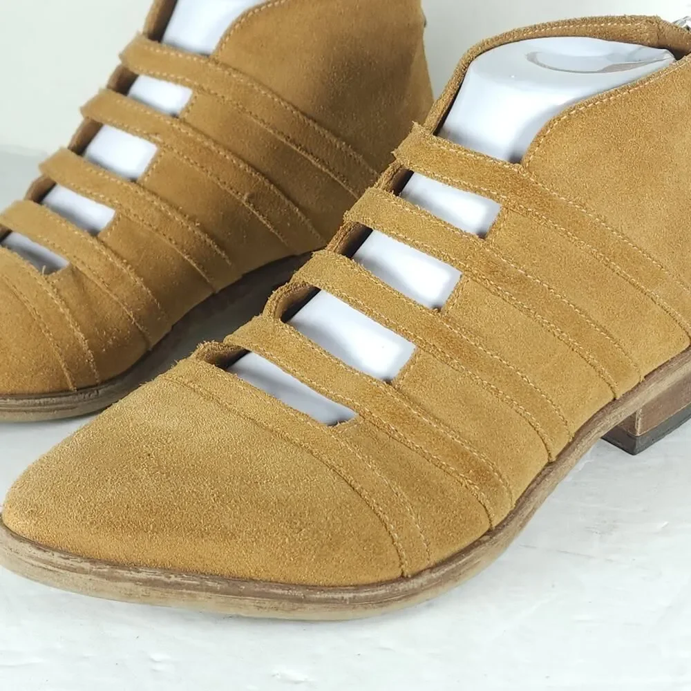 FREE PEOPLE Women's Swept Away 39 US8,5 Tan Suede Cutout Back Zip Ankle Booties - Picture 13 of 16